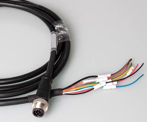 M12 waterproof aviation connector with wires, 4/5/8-pin male and female molded straight and right-angle plugs, sensor connection cable
